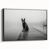Framed canvas wall art featuring a serene lake landscape design, showcasing tranquil blues and greens, with a sleek black frame for modern decor enhancement. Ideal for enhancing living spaces and creating a calming atmosphere.