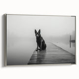 Framed canvas wall art showcasing a serene lake landscape with silver accents, ideal for enhancing modern home decor. The artwork captures tranquil blues and greens, perfect for living spaces.