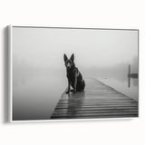Framed canvas wall art showcasing a serene lake landscape scene with vibrant colors, presented from a side view against a white background, ideal for home decor.