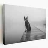 Stretched canvas wall art showcasing a serene lakeside landscape with vibrant colors, ideal for home decor. Side view highlights the canvas texture and depth, enhancing visual appeal.