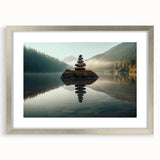 Framed wall art showcasing a serene lake landscape, featuring a silver mat and frame, perfect for home decor, adding a calming touch to any room.