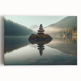 Stretched canvas wall art showcasing a serene lakeside landscape with vibrant colors and detailed reflections, perfect for enhancing modern home decor.