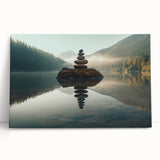 Stretched canvas wall art showcasing a serene landscape of a tranquil lake surrounded by lush greenery, designed to enhance home decor with natural beauty and calm vibes.