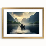Gold-framed wall art featuring a serene lake landscape design, elegantly matted for a sophisticated look, ideal for enhancing home decor.