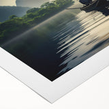 Vibrant rolled canvas wall art showcasing a serene lake landscape design with lush greenery and a clear blue sky, ideal for home decor and aesthetic enhancement.