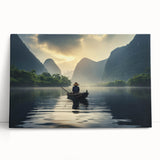 Stretched canvas artwork showcasing a serene landscape with a tranquil lake and lush greenery, perfect for home decor. Ideal for nature lovers seeking peaceful ambiance.