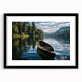 Black-framed wall art collection showcasing serene lake landscapes, designed with a mat for an elegant presentation, perfect for enhancing home decor.