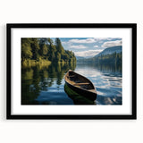 Black-framed wall art collection showcasing serene lake landscapes, designed with a mat for an elegant presentation, perfect for enhancing home decor.