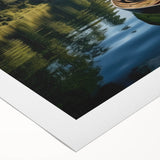 Vibrant rolled canvas wall art depicting a serene lake landscape with lush greenery, perfect for home decor, elegantly packaged in a protective tube.