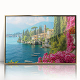 Framed wall art featuring a serene lake landscape design with gold accents, showcasing tranquil water reflections and lush greenery, ideal for home decor.