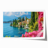 Vibrant rolled print of serene lake landscapes in soft blues and greens, designed for wall art decor. Perfect for enhancing home or office interiors with nature's tranquility.