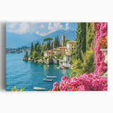 Stretched canvas wall art featuring a serene lakeside landscape with vibrant colors and detailed reflections, perfect for enhancing home decor and creating a calming atmosphere.