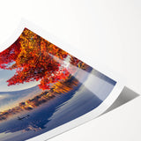 Rolled wall art print showcasing a serene landscape with tranquil lakes and lush greenery, perfect for home decor. Packaged securely in a protective tube.