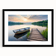 Framed wall art showcasing a serene lake landscape design with a black mat, perfect for home decor and enhancing interior aesthetics. The piece features vibrant colors and intricate details, ideal for nature lovers and art enthusiasts.