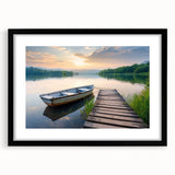 Framed wall art showcasing a serene lake landscape design with a black mat, perfect for home decor and enhancing interior aesthetics. The piece features vibrant colors and intricate details, ideal for nature lovers and art enthusiasts.