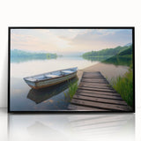 Framed wall art collection showcasing a serene landscape with a tranquil lake, set in a sleek black frame, perfect for modern home decor.