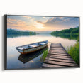 Framed wall art featuring a serene lake landscape with vibrant colors and textured details, showcased from a black side view, ideal for home decor.