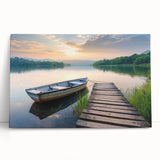 Stretched canvas wall art featuring a serene lake landscape with vibrant colors, designed for modern home decor. Perfect for adding tranquility to any space.