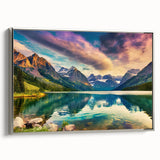 Framed landscape wall art featuring a tranquil lake scene with soft blue and green tones, complemented by a sleek silver frame, perfect for home decor.