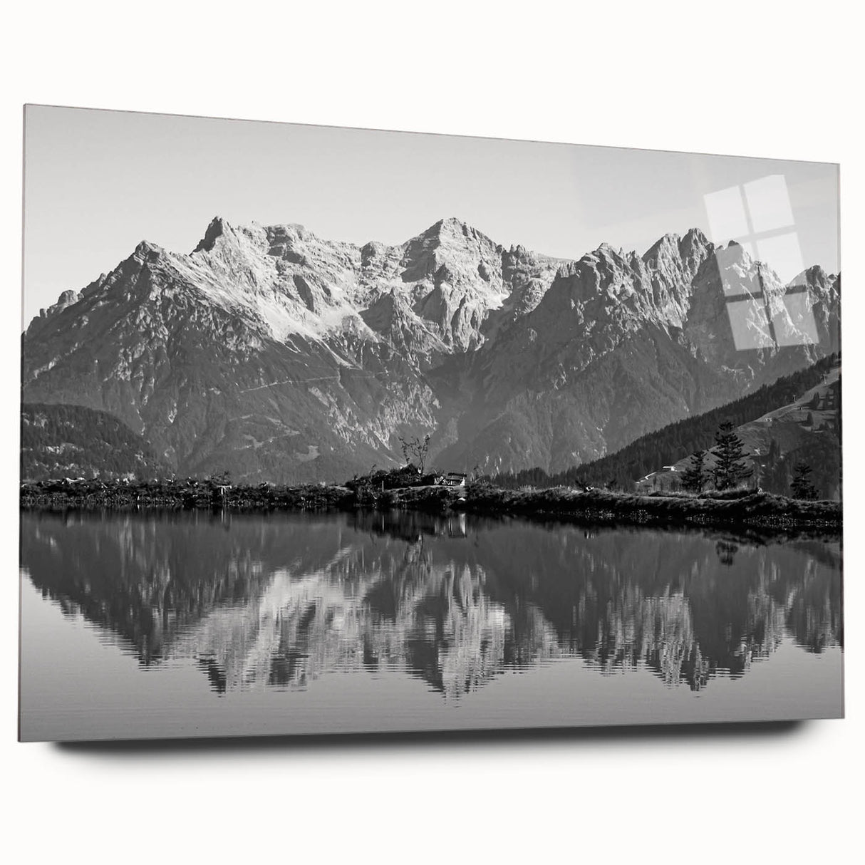Acrylic glass wall art collection showcasing serene lake landscapes, featuring vibrant colors and intricate details, designed for modern home decor.