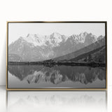 Framed acrylic wall art collection depicting serene lake landscapes, featuring gold accents and a modern design, perfect for home decor enhancement.