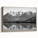 Framed canvas wall art featuring a stunning lake landscape design, accentuated with a gold frame, ideal for enhancing home decor with nature-inspired elegance.