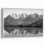 Framed canvas wall art showcasing a serene lake landscape design with vibrant colors and detailed textures, displayed from a side view on a white background.