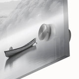 Close-up of a stunning acrylic glass wall art piece depicting serene landscapes and tranquil lakes, showcasing vibrant colors and intricate details, perfect for home decor.