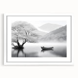 Framed wall art collection featuring serene landscape lake designs, with a white mat and elegant frame, ideal for home decor and interior styling.