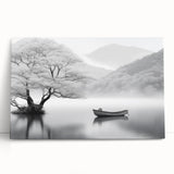 Canvas wall art collection featuring serene lake landscapes in vibrant colors, perfect for home decor. The artwork is stretched and leaning against a neutral backdrop, enhancing its visual appeal in any living space.