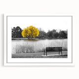 Framed wall art showcasing serene lake landscapes, featuring a white mat and elegant frame design, perfect for enhancing home decor aesthetics. The artwork captures tranquil natural beauty, inviting a sense of calm and sophistication to any room.