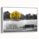 Framed canvas wall art showcasing a serene lake landscape design, featuring vibrant colors and intricate details, perfect for enhancing home decor aesthetics.