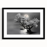 Framed wall art collection showcasing serene landscapes and tranquil lakes, featuring a sleek black frame and mat, perfect for enhancing modern home decor.