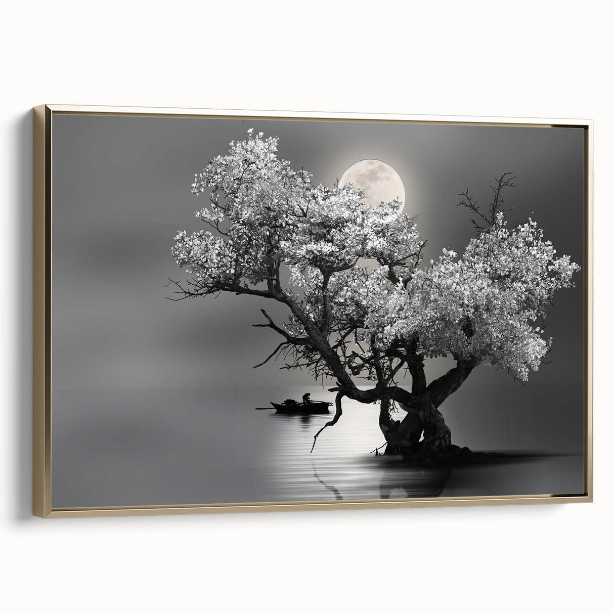 Framed canvas wall art collection showcasing serene lake landscapes with a gold frame, perfect for enhancing home decor and creating a tranquil atmosphere.