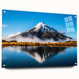 Acrylic glass wall art collection showcasing serene landscapes and lakes, viewed from the side with visible mounting pins, perfect for modern decor.