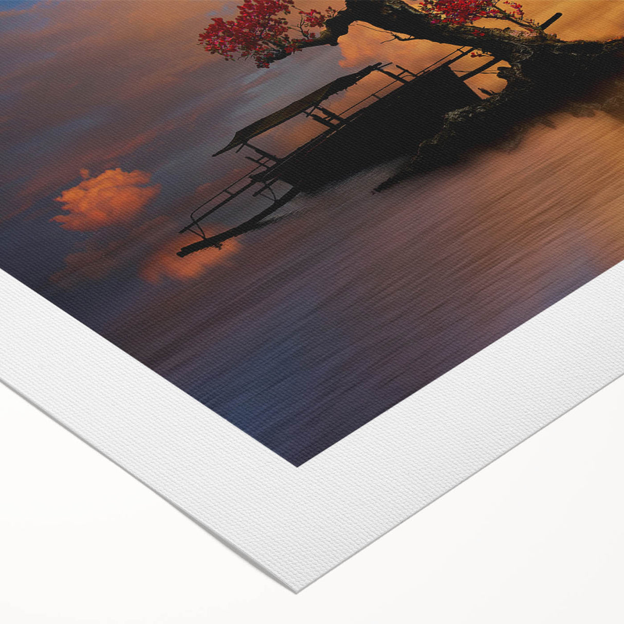 Stunning rolled canvas wall art showcasing a serene landscape with a tranquil lake surrounded by lush greenery, perfect for home decor and nature lovers.