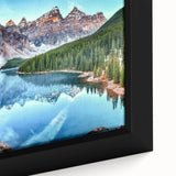 Framed canvas artwork showcasing a serene lake landscape design, featuring vibrant colors and intricate details. Ideal for home decor, it adds a tranquil touch to any space.