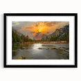 Framed black wall art showcasing a serene lakeside landscape with vibrant colors and intricate details, perfect for enhancing home decor and creating a calming atmosphere.