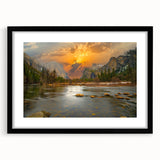 Framed black wall art showcasing a serene lakeside landscape with vibrant colors and intricate details, perfect for enhancing home decor and creating a calming atmosphere.
