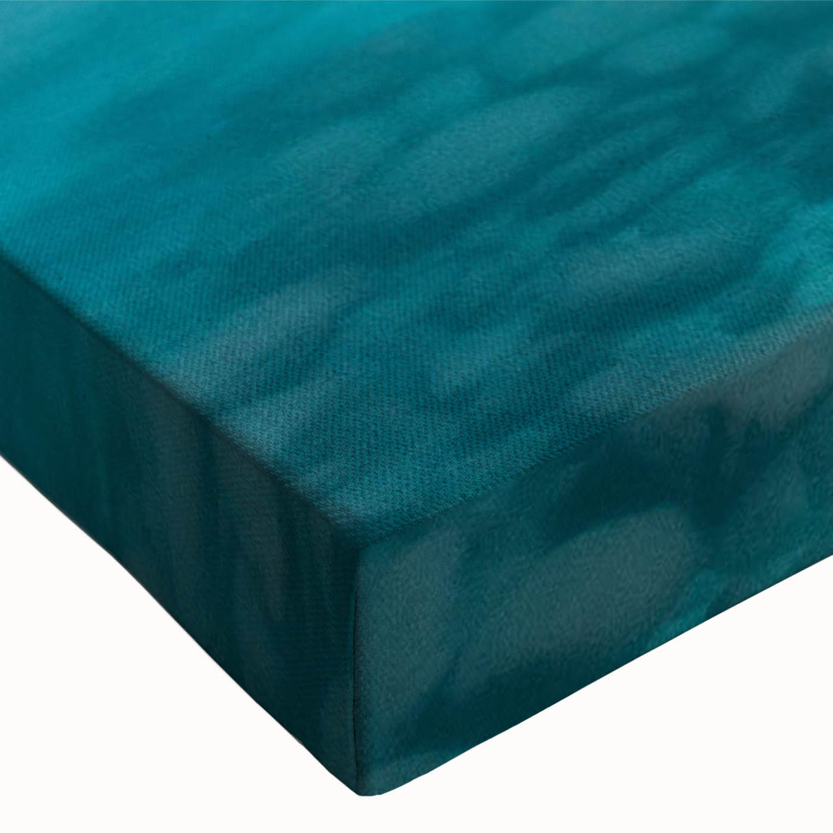 Close-up of a vibrant stretched canvas wall art piece depicting serene landscapes with lakes, featuring rich colors and intricate details, ideal for home decor.