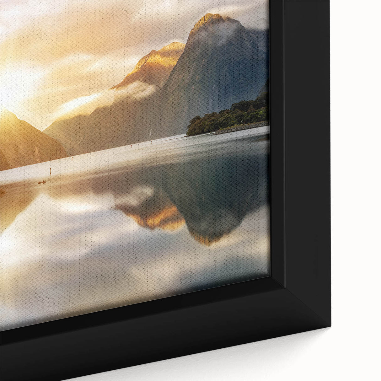 Framed canvas wall art showcasing a serene lake landscape with vibrant colors and intricate details, perfect for enhancing home decor and creating a calming atmosphere.