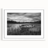 Framed wall art featuring a serene lake landscape design with a white mat, showcasing vibrant blues and greens that evoke tranquility, perfect for home decor.