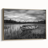 Framed canvas wall art featuring a serene lake landscape with vibrant colors, accented by a gold frame, perfect for enhancing home decor and creating a calming atmosphere.