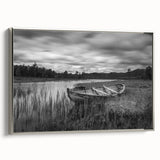 Framed canvas wall art featuring a serene landscape of tranquil lakes, bordered with a sleek silver frame, ideal for enhancing modern decor aesthetics.