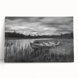 Stretched canvas artwork showcasing a serene lake landscape with vibrant colors and natural textures, perfect for enhancing home decor and creating a calming atmosphere.