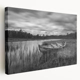 Stretched canvas wall art depicting a serene lake landscape with vibrant colors and intricate details, perfect for enhancing home decor in contemporary settings.