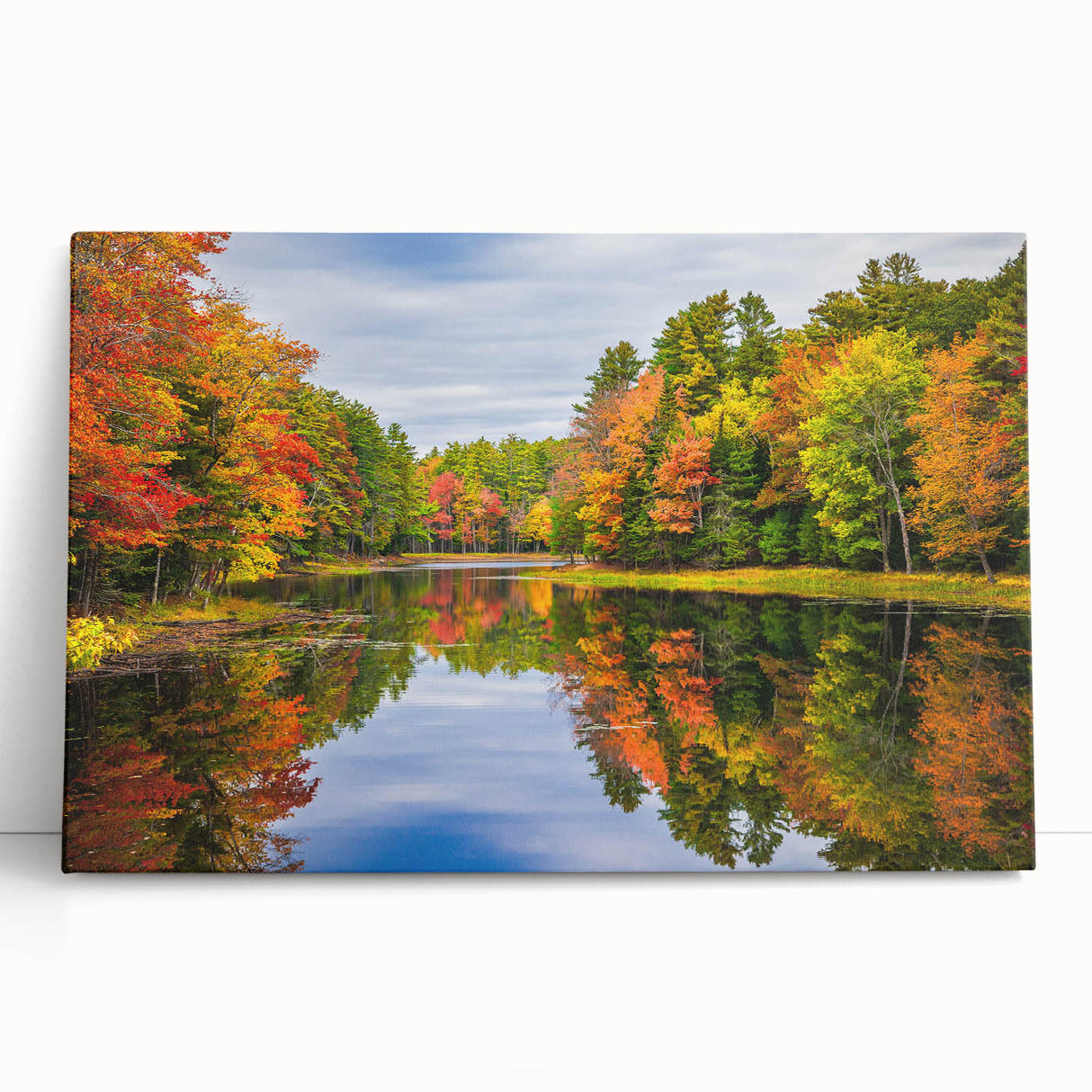 Stretched canvas wall art collection showcasing serene landscapes and tranquil lakes, featuring vibrant colors and intricate details, ideal for home decor.