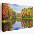 Stretched canvas wall art featuring a serene landscape of tranquil lakes and lush greenery, showcasing vibrant colors and intricate details, perfect for home decor.