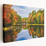 Stretched canvas wall art featuring a serene landscape of tranquil lakes and lush greenery, showcasing vibrant colors and intricate details, perfect for home decor.