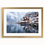 Elegant gold-framed wall art collection showcasing serene lake landscapes, designed with a mat for added depth, perfect for enhancing interior decor.